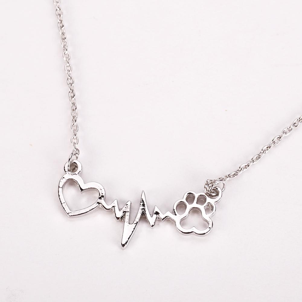 Pets Dogs Footprints Paw Heart Love Chain Pendant Necklace - Xvogue