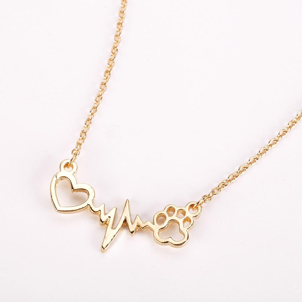 Pets Dogs Footprints Paw Heart Love Chain Pendant Necklace - Xvogue