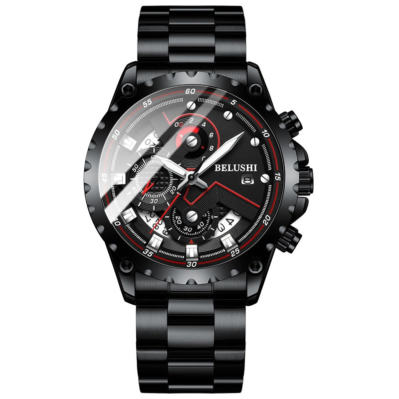 Fashion New Mens Watch | BELUSHI Luxury Chronograph Full Steel Waterproof Quartz Watch - Xvogue