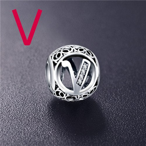 Sterling Silver Vintage Clear Letter Bead Charms | Fit Pandora Women Charm Bracelets Silver Jewelry - Xvogue