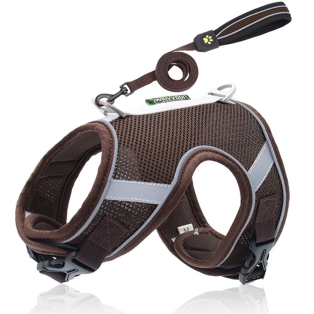 Dog Harness Vest With Lead Leash Small Medium Dogs Cats Reflective Breathable Mesh Pet - Xvogue