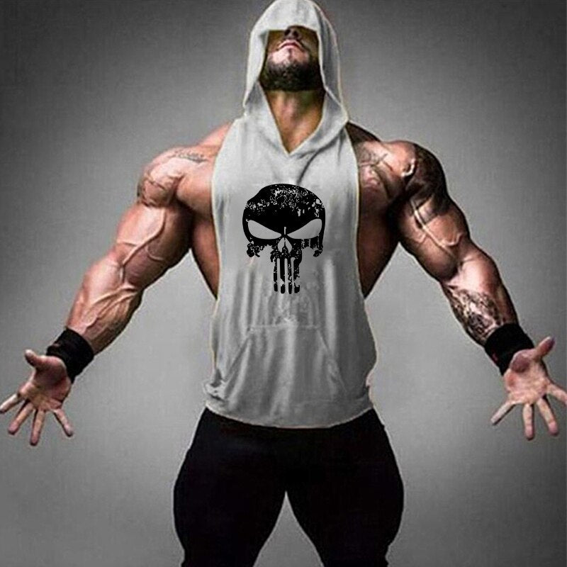 Skull Bodybuilding Stringer Shirt Fitness | Men Gym sleeveless hoodies - Xvogue
