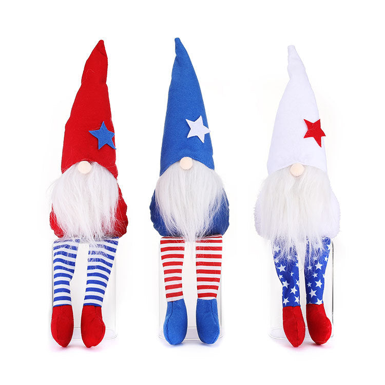 Lucky Snow New American Independence Day pointed hat long-legged Rudolph doll plush dwarf doll decorations - Xvogue