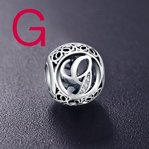 Sterling Silver Vintage Clear Letter Bead Charms | Fit Pandora Women Charm Bracelets Silver Jewelry - Xvogue