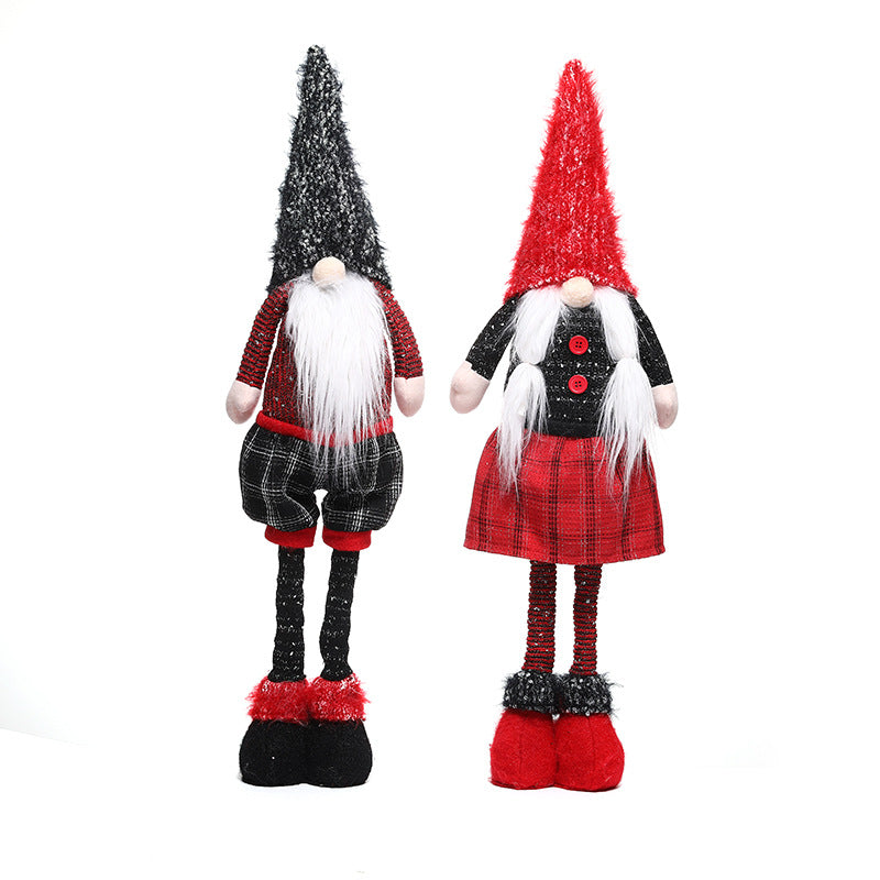 New Christmas decorations retractable faceless doll red and gray pointed hat standing doll - Xvogue
