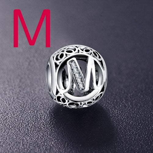 Sterling Silver Vintage Clear Letter Bead Charms | Fit Pandora Women Charm Bracelets Silver Jewelry - Xvogue