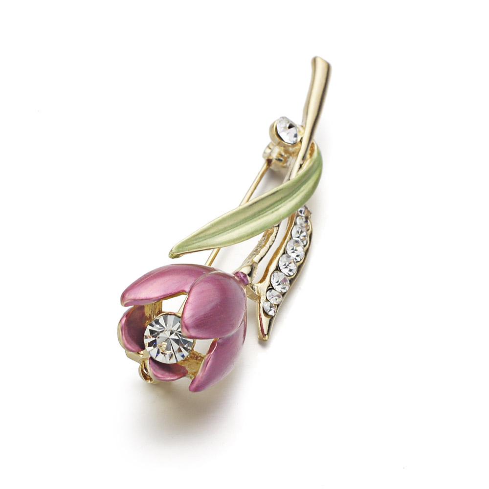 Tulip Flower Brooch Pin Crystal Costume Jewelry - Xvogue