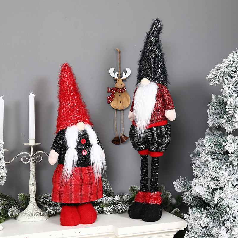 New Christmas decorations retractable faceless doll red and gray pointed hat standing doll - Xvogue