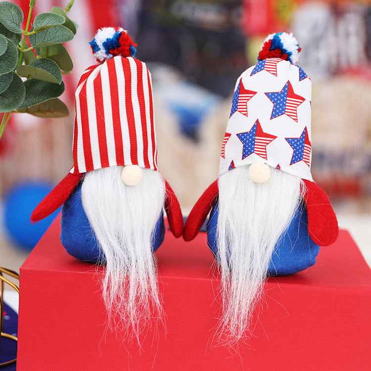 New American National Day Pentagram Rudolph Dwarf Plush Doll Ornament Faceless Old Man Stripes - Xvogue