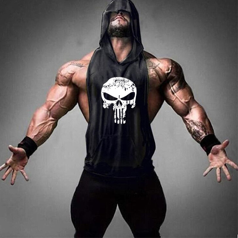 Skull Bodybuilding Stringer Shirt Fitness | Men Gym sleeveless hoodies - Xvogue