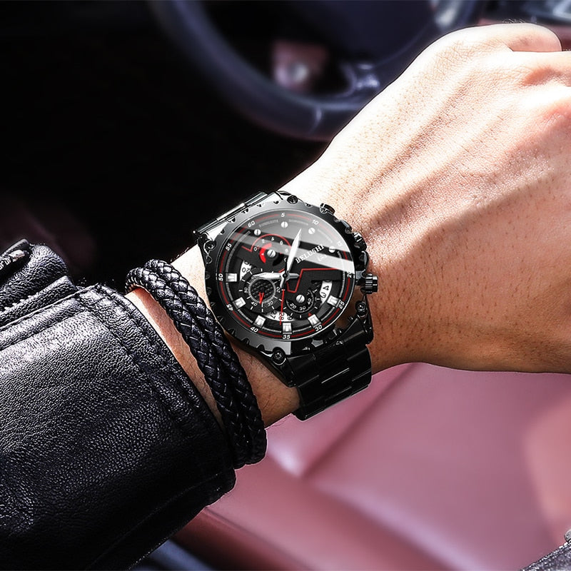 Fashion New Mens Watch | BELUSHI Luxury Chronograph Full Steel Waterproof Quartz Watch - Xvogue