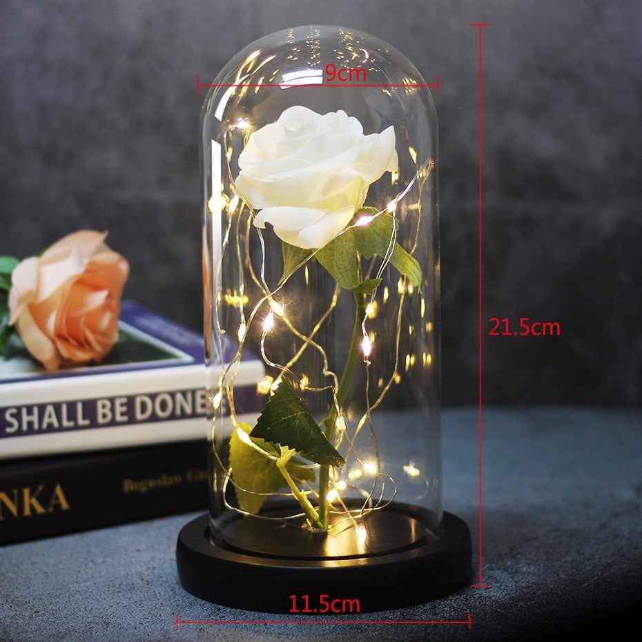 Beauty And Beast Rose In Flask Led Rose Flower Light Black Base Glass Dome Best For Mother's Day Valentines Day Gift - Xvogue
