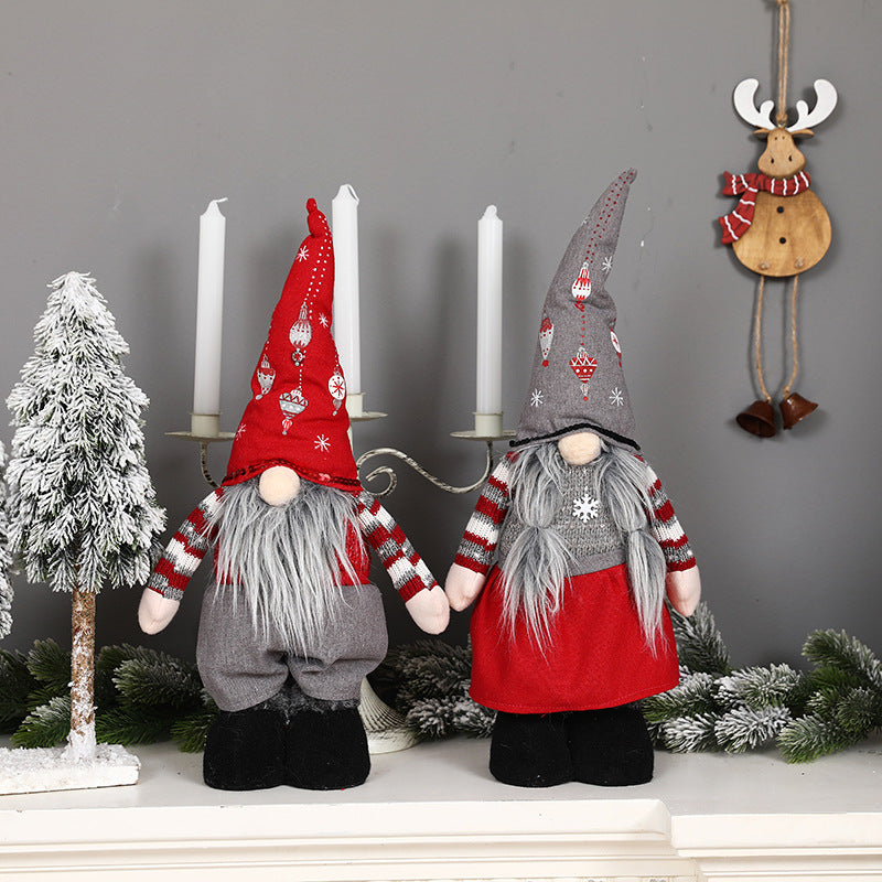New Christmas decorations retractable faceless doll pointed hat printing standing doll - Xvogue