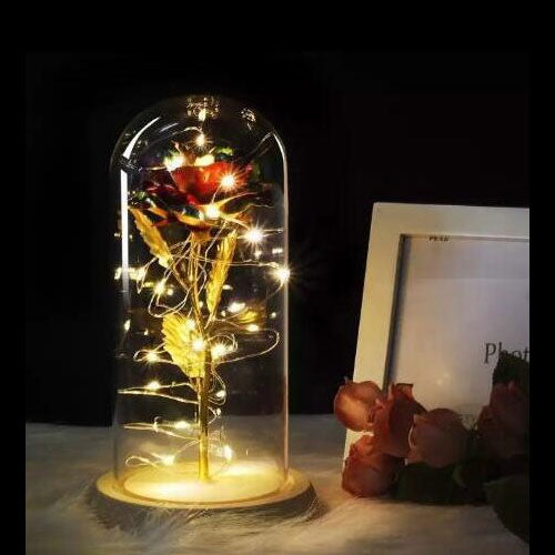 Beauty And Beast Rose In Flask Led Rose Flower Light Black Base Glass Dome Best For Mother's Day Valentines Day Gift - Xvogue