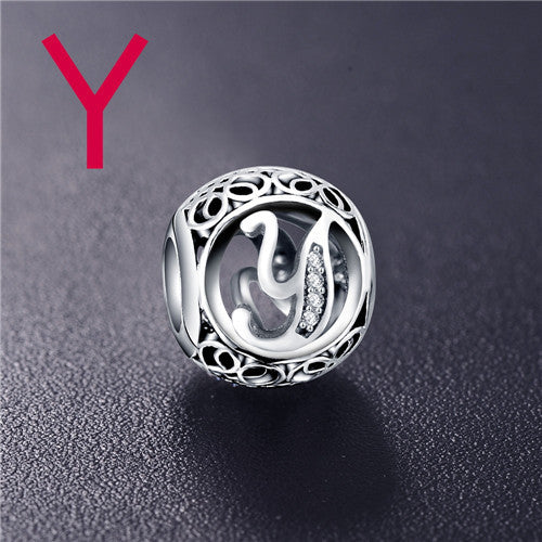 Sterling Silver Vintage Clear Letter Bead Charms | Fit Pandora Women Charm Bracelets Silver Jewelry - Vintage tees for Women