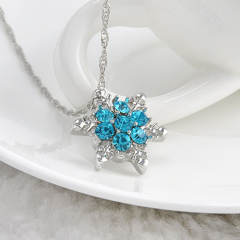 Charm Vintage lady Blue Crystal Snowflake | Zircon Flower Silver Necklaces & Pendants gift for Women - Xvogue