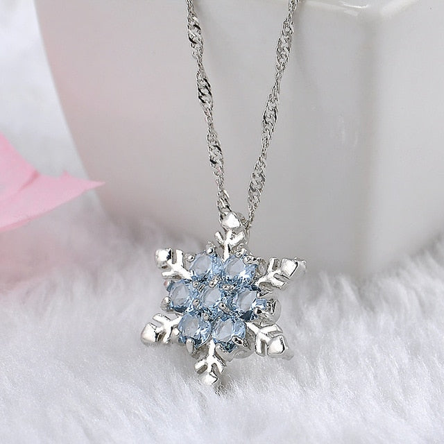 Charm Vintage lady Blue Crystal Snowflake | Zircon Flower Silver Necklaces & Pendants gift for Women - Xvogue