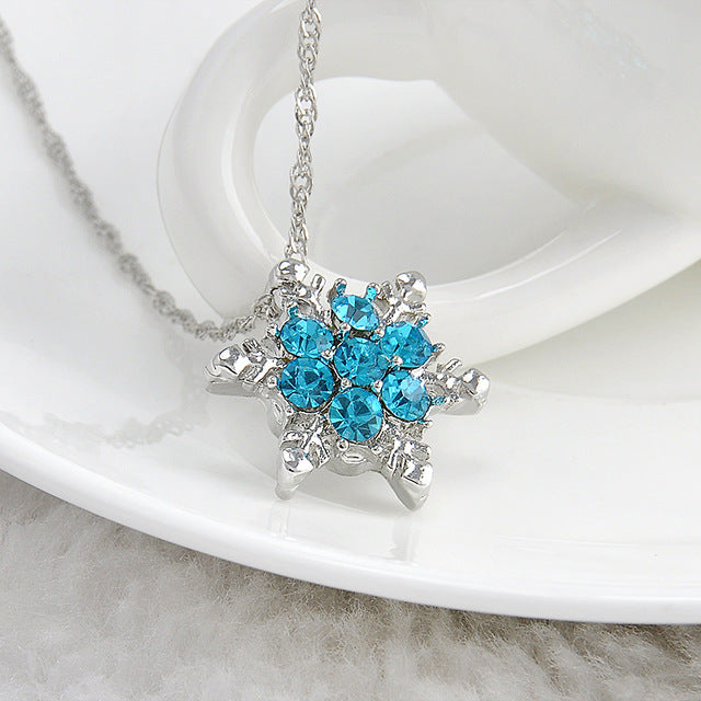 Charm Vintage lady Blue Crystal Snowflake | Zircon Flower Silver Necklaces & Pendants gift for Women - Xvogue