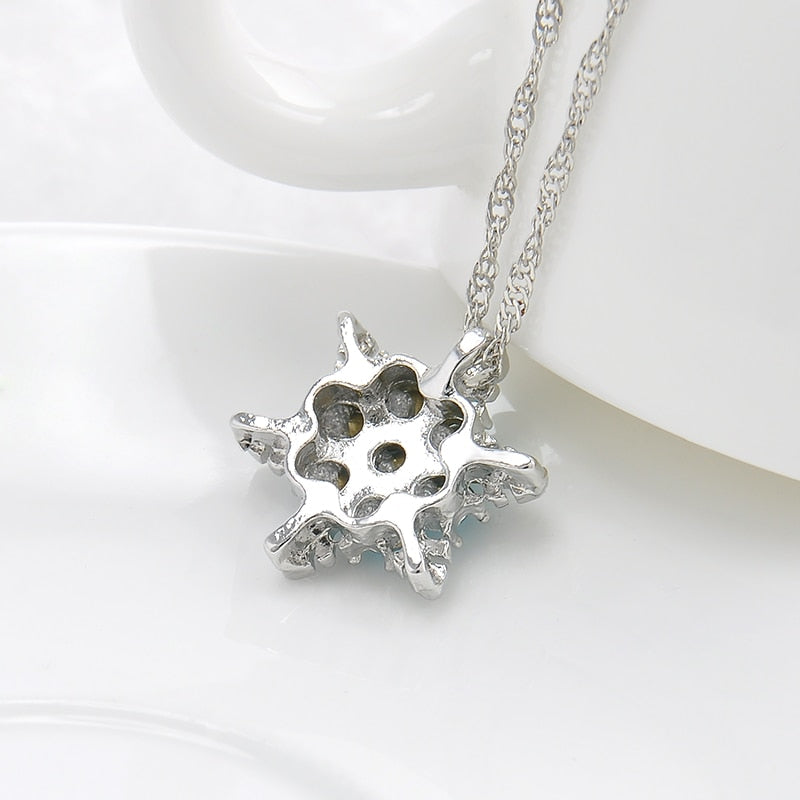 Charm Vintage lady Blue Crystal Snowflake | Zircon Flower Silver Necklaces & Pendants gift for Women - Xvogue