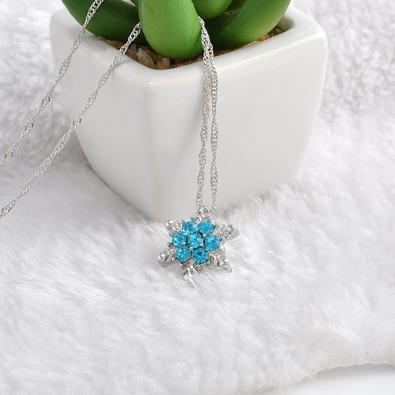 Charm Vintage lady Blue Crystal Snowflake | Zircon Flower Silver Necklaces & Pendants gift for Women - Xvogue