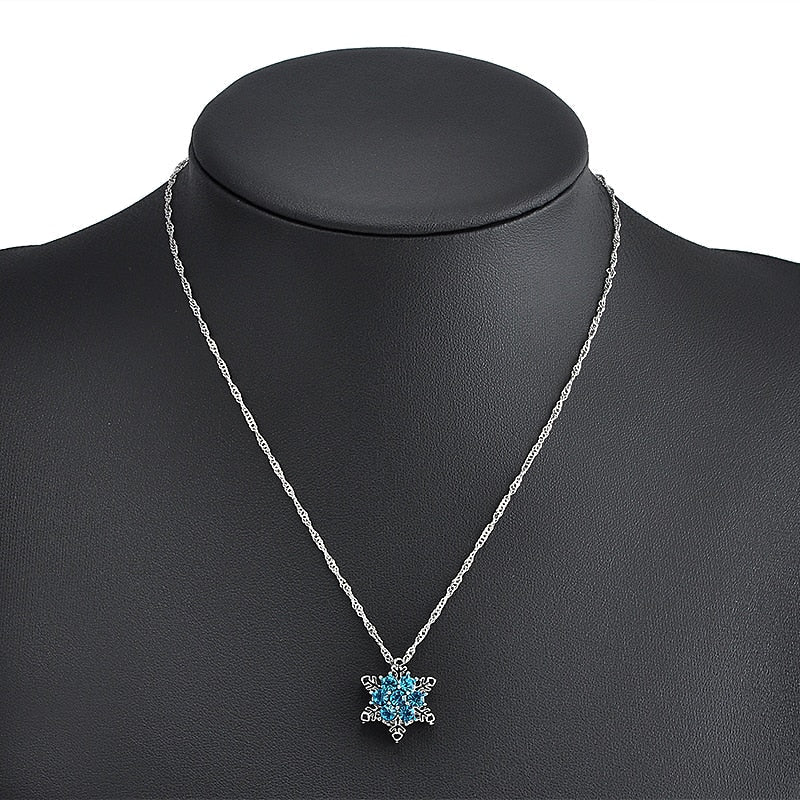Charm Vintage lady Blue Crystal Snowflake | Zircon Flower Silver Necklaces & Pendants gift for Women - Xvogue