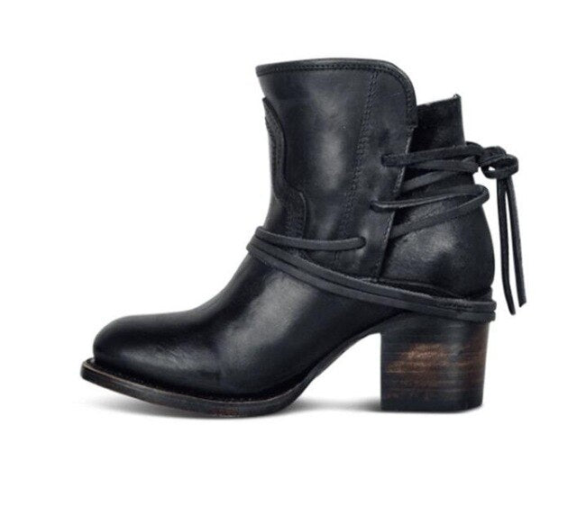 Ankle Boots Plus Size Women Retro High Heels | Block Heel Shoes For Female Flock Buckle Strap | Short boots woman shoes - Xvogue