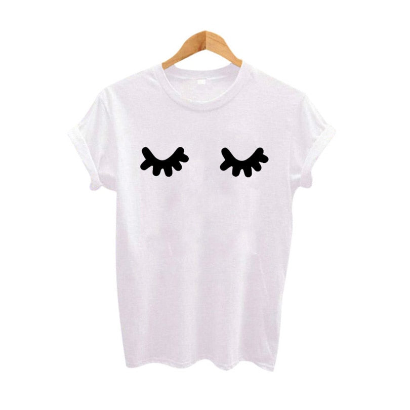 Cute Eyelashes Print Women T-shirt Black / White - Xvogue