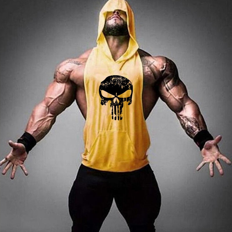 Skull Bodybuilding Stringer Shirt Fitness | Men Gym sleeveless hoodies - Xvogue