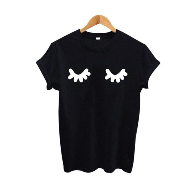 Cute Eyelashes Print Women T-shirt Black / White - Xvogue