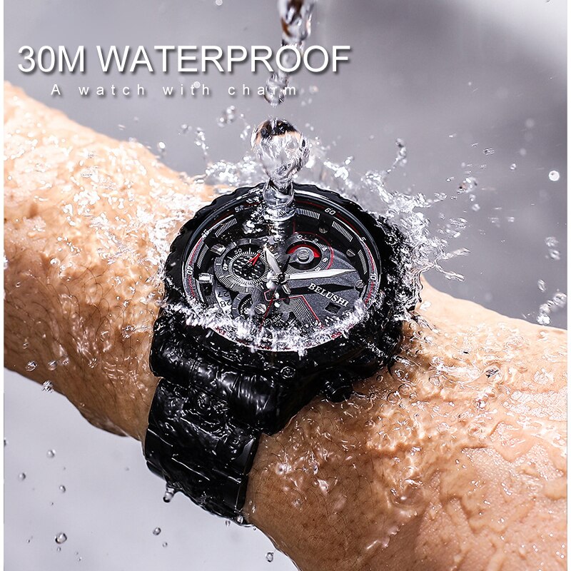 Fashion New Mens Watch | BELUSHI Luxury Chronograph Full Steel Waterproof Quartz Watch - Xvogue