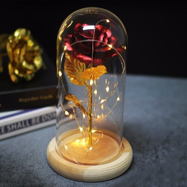 Beauty And Beast Rose In Flask Led Rose Flower Light Black Base Glass Dome Best For Mother's Day Valentines Day Gift - Xvogue
