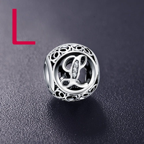 Sterling Silver Vintage Clear Letter Bead Charms | Fit Pandora Women Charm Bracelets Silver Jewelry - Xvogue