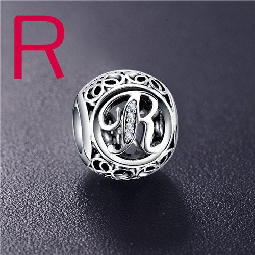 Sterling Silver Vintage Clear Letter Bead Charms | Fit Pandora Women Charm Bracelets Silver Jewelry - Xvogue