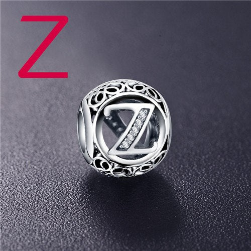 Sterling Silver Vintage Clear Letter Bead Charms | Fit Pandora Women Charm Bracelets Silver Jewelry - Xvogue