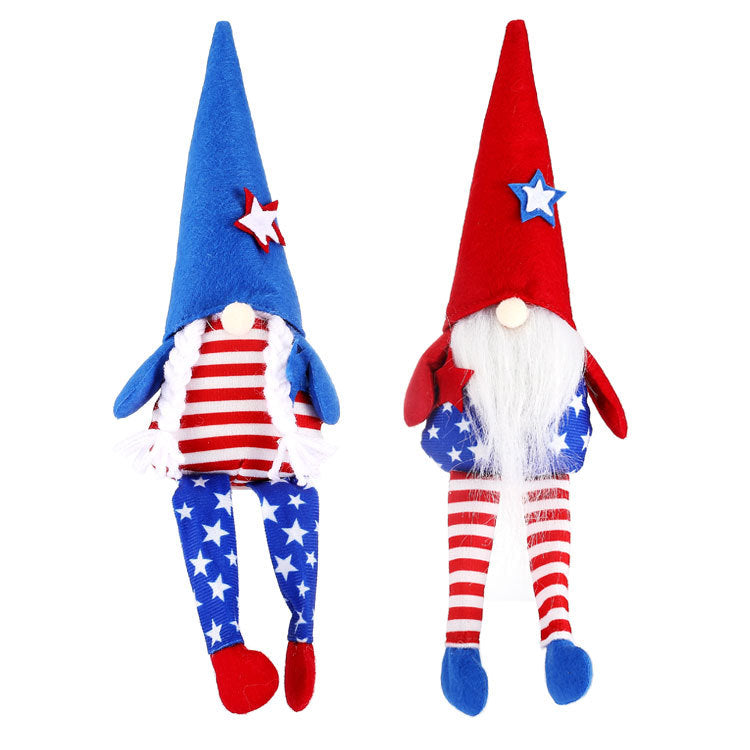 American Independence Day pointed hat long legged faceless elderly plush dwarf doll Rudolph doll children's gift - Xvogue