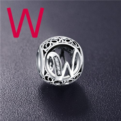 Sterling Silver Vintage Clear Letter Bead Charms | Fit Pandora Women Charm Bracelets Silver Jewelry - Xvogue