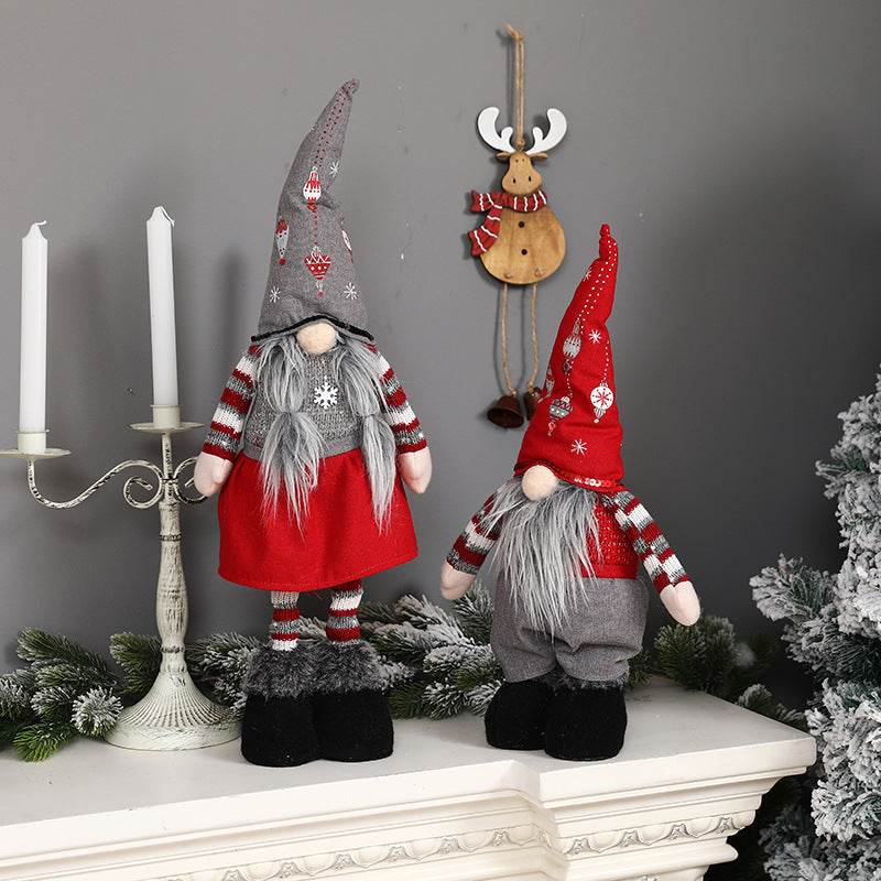 New Christmas decorations retractable faceless doll pointed hat printing standing doll - Xvogue