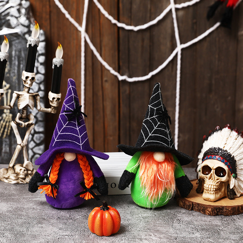 New Halloween decorations spider web hat Rudolph dwarf doll ghost festival faceless doll decoration - Xvogue