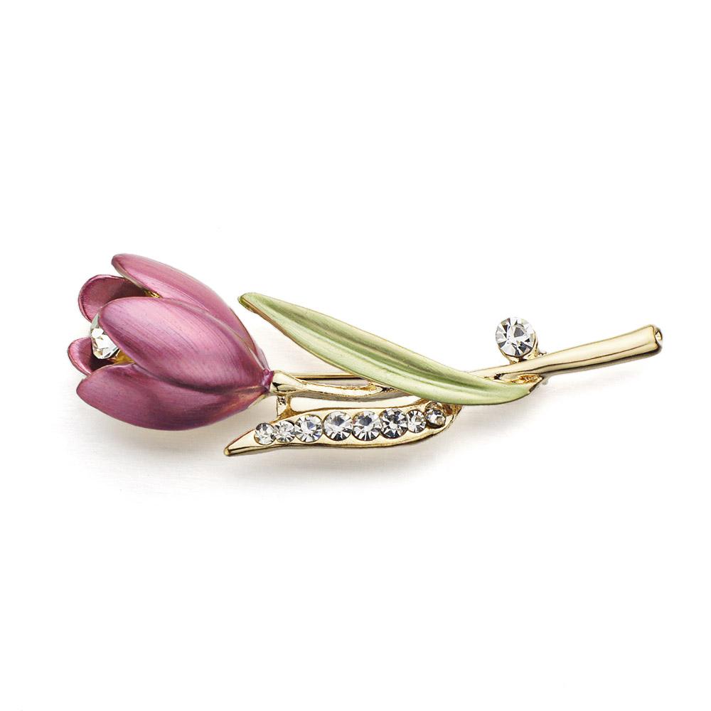 Tulip Flower Brooch Pin Crystal Costume Jewelry - Xvogue