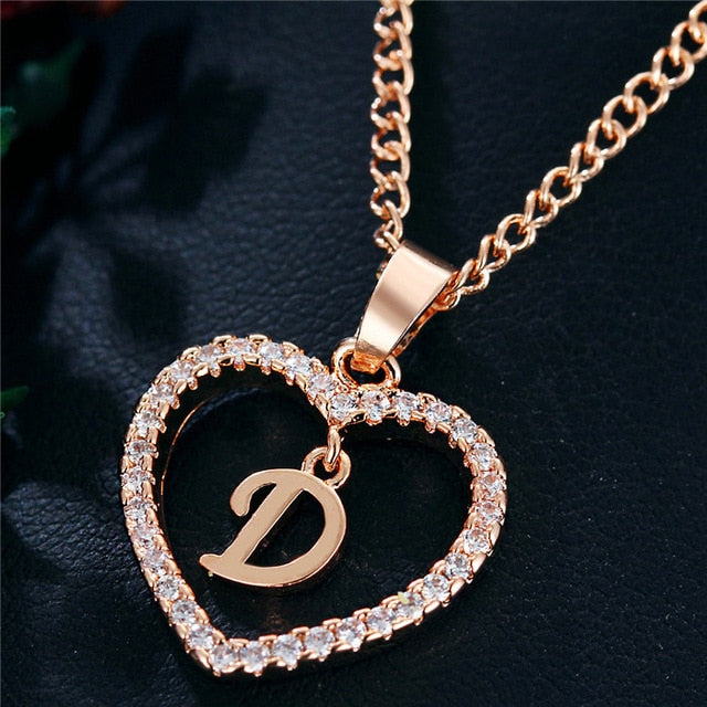 Romantic Love Pendant Necklace For Girls | Women Rhinestone Initial Letter Necklace - Xvogue