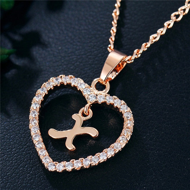 Romantic Love Pendant Necklace For Girls | Women Rhinestone Initial Letter Necklace - Xvogue