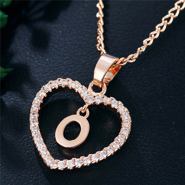 Romantic Love Pendant Necklace For Girls | Women Rhinestone Initial Letter Necklace - Xvogue