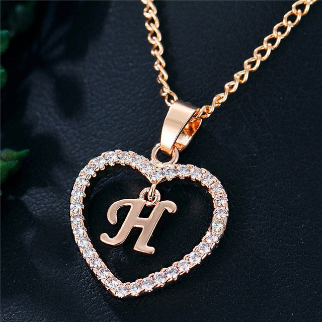 Romantic Love Pendant Necklace For Girls | Women Rhinestone Initial Letter Necklace - Xvogue