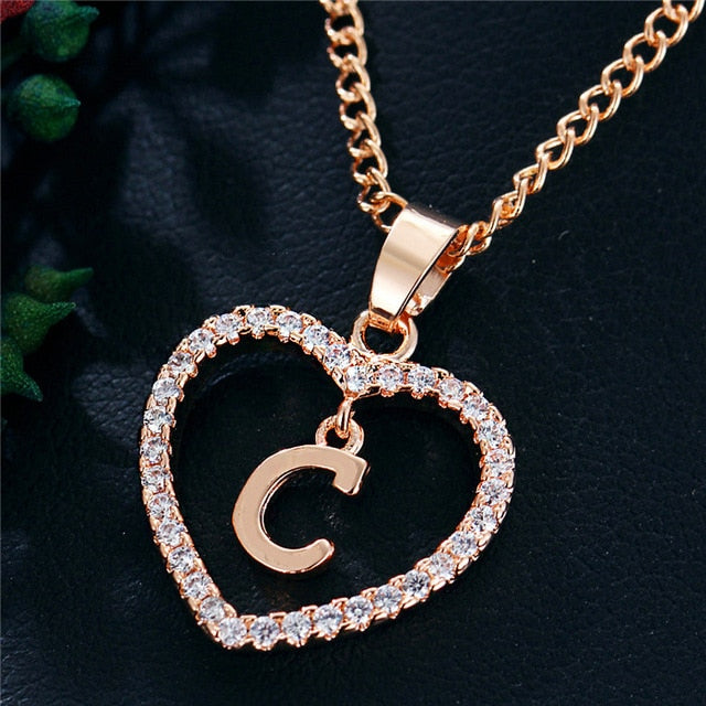 Romantic Love Pendant Necklace For Girls | Women Rhinestone Initial Letter Necklace - Xvogue