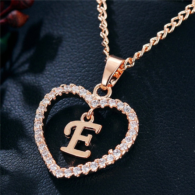 Romantic Love Pendant Necklace For Girls | Women Rhinestone Initial Letter Necklace - Xvogue