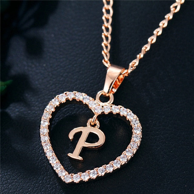 Romantic Love Pendant Necklace For Girls | Women Rhinestone Initial Letter Necklace - Xvogue