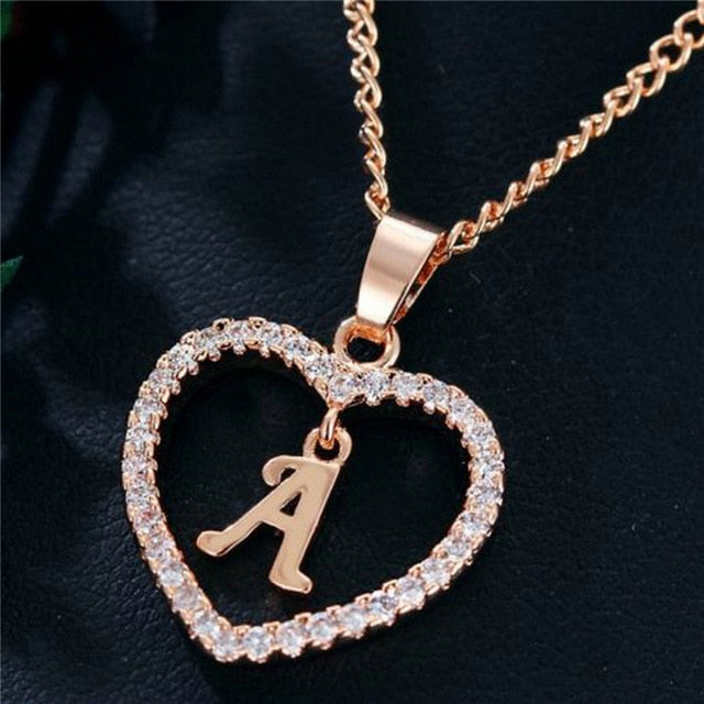 Romantic Love Pendant Necklace For Girls | Women Rhinestone Initial Letter Necklace - Xvogue