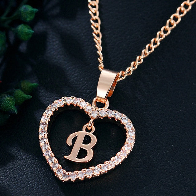 Romantic Love Pendant Necklace For Girls | Women Rhinestone Initial Letter Necklace - Xvogue