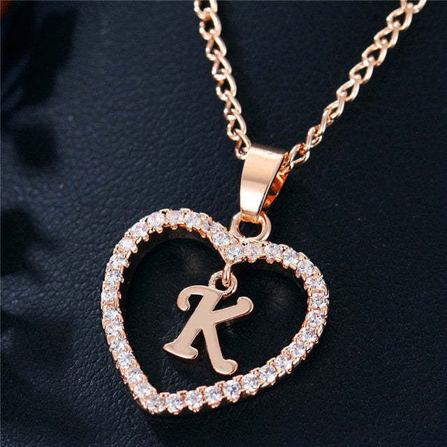Romantic Love Pendant Necklace For Girls | Women Rhinestone Initial Letter Necklace - Xvogue