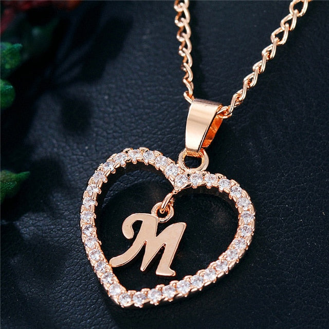 Romantic Love Pendant Necklace For Girls | Women Rhinestone Initial Letter Necklace - Xvogue